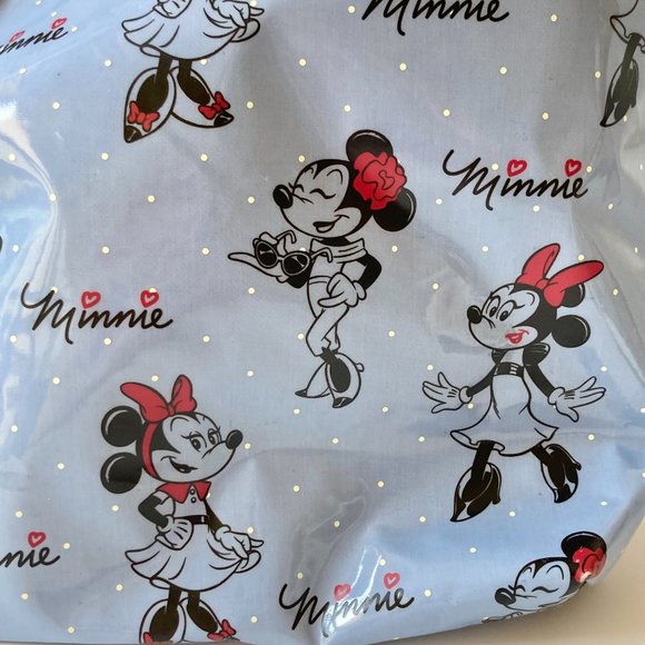 Disney Parks Minnie Mouse Large Vinyl Tote Bag Shopper Purse Blue Polka Dots Red - Picture 7 of 11